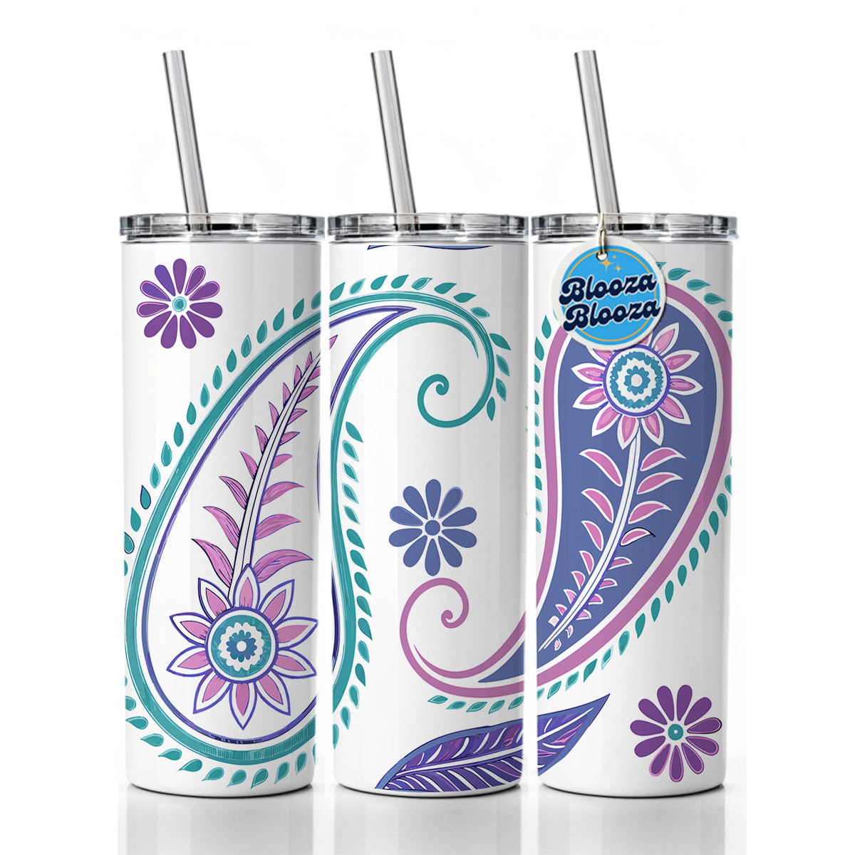 Pretty Paisley Skinny Tumbler 20oz with Straw Insulated Water Bottle Gift