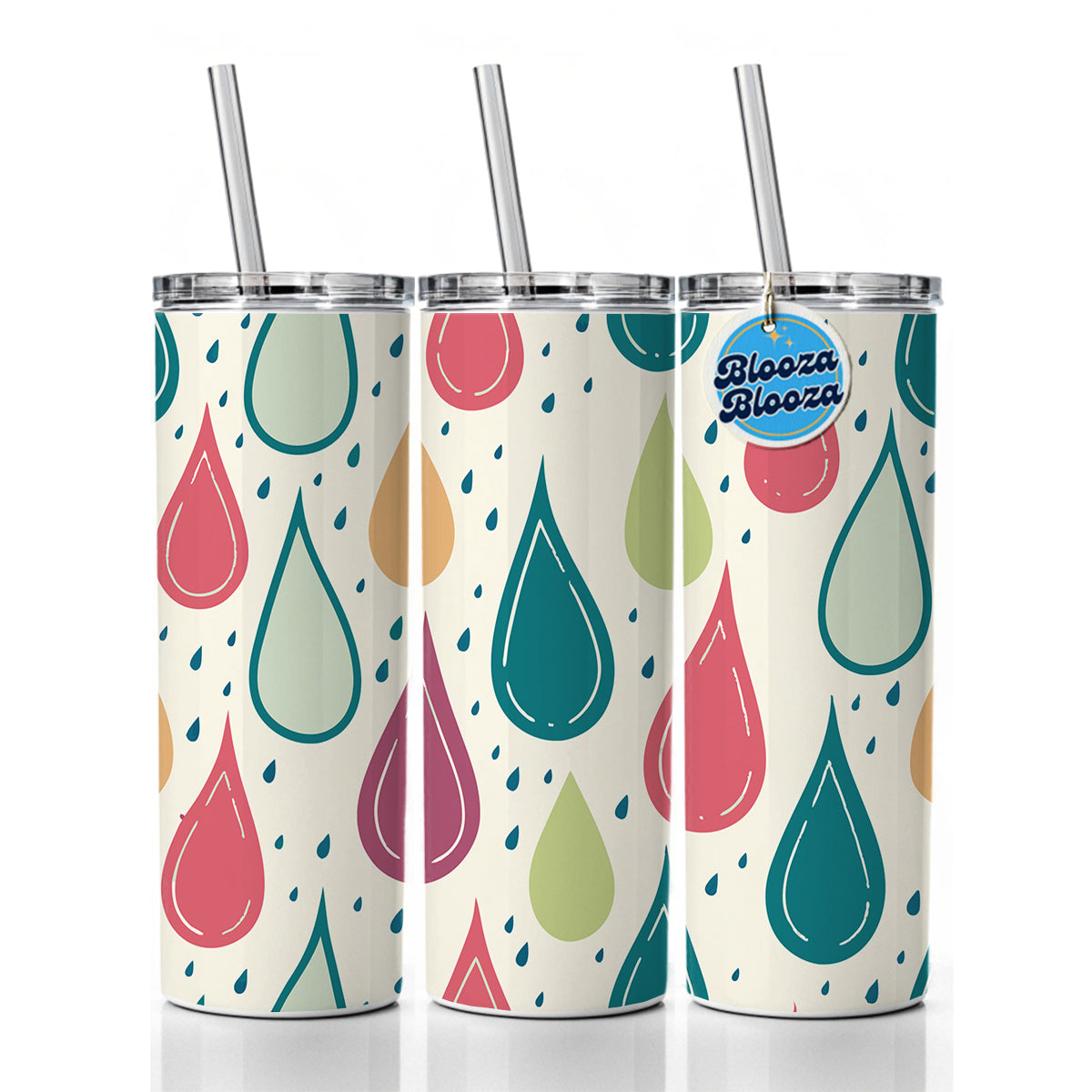 Rain Water Droplets Cute Skinny Tumbler 20oz with Straw Insulated Water Bottle Gift