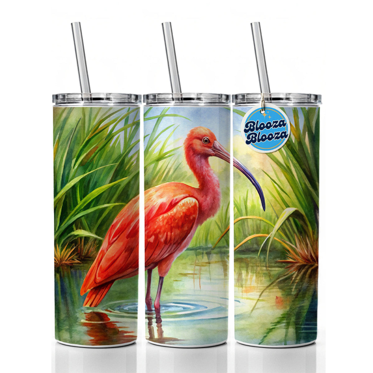 Scarlet Ibis In Marsh Bird Watercolor Skinny Tumbler 20oz with Straw Insulated Water Bottle Gift