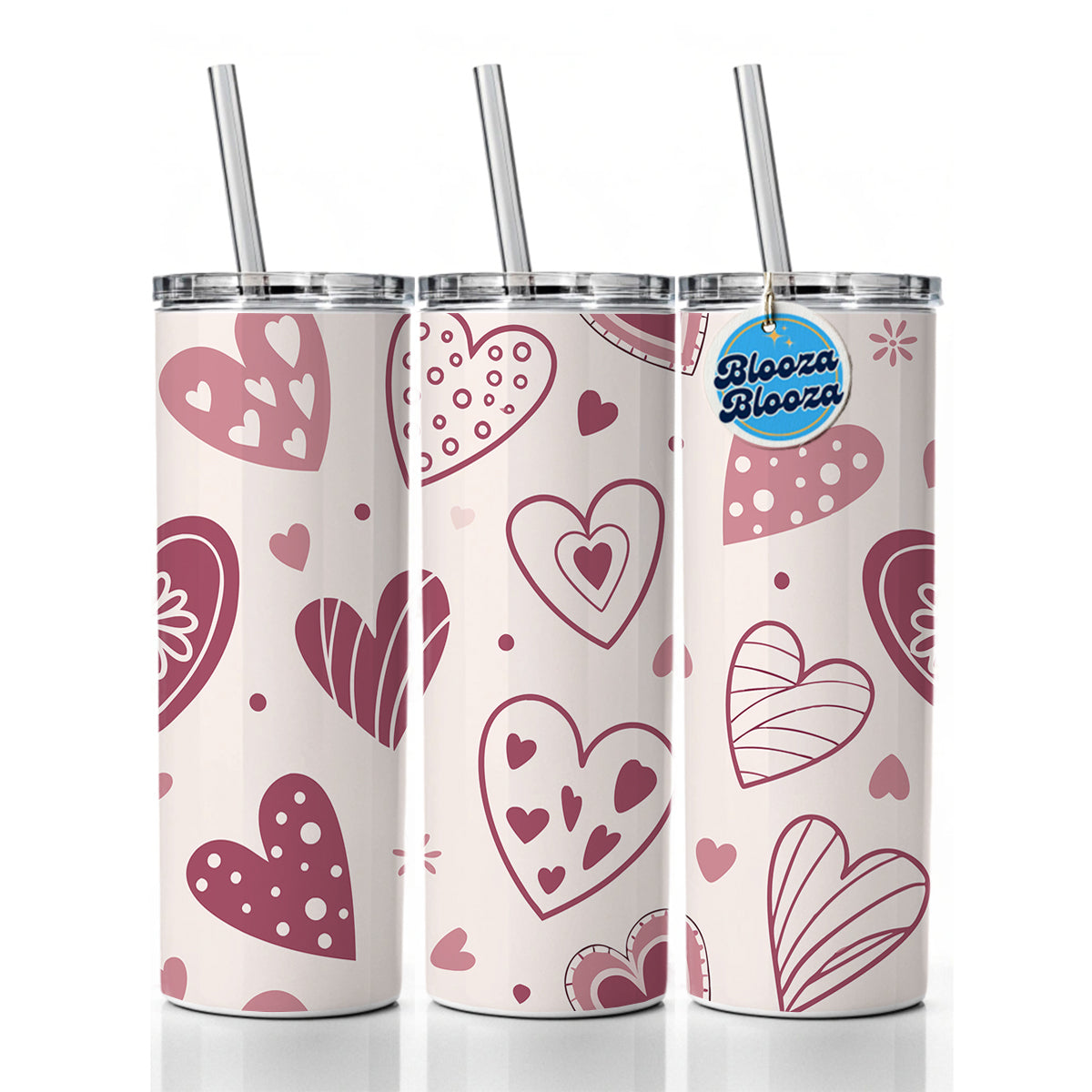 Scattered Hearts Love Valentine's Day Skinny Tumbler 20oz with Straw Insulated Water Bottle Gift