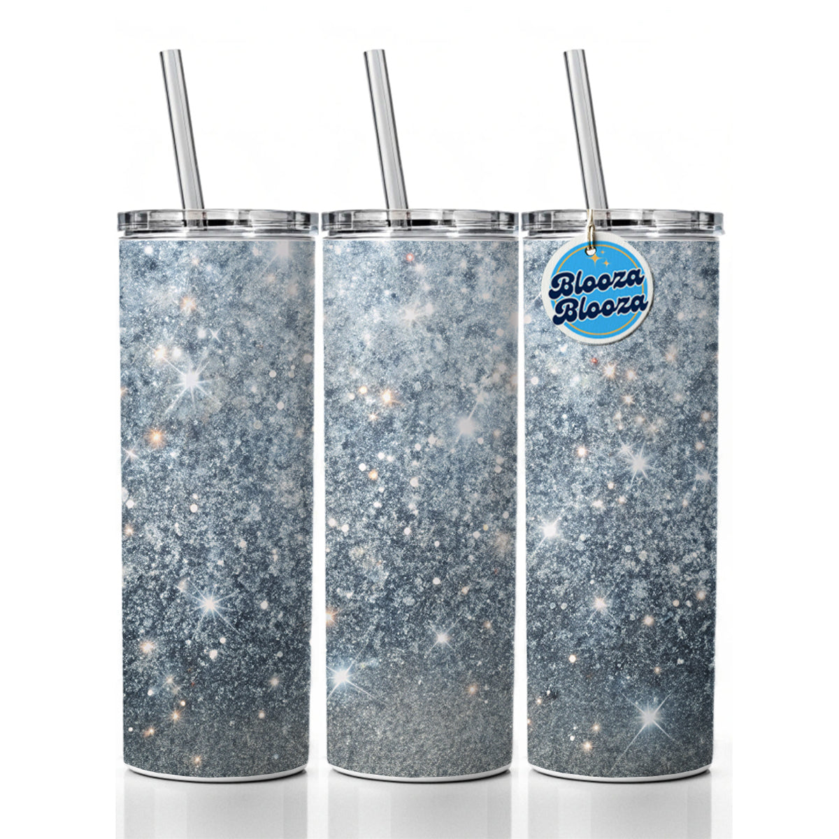 Silver Faux Glitter Skinny Tumbler 20oz with Straw Insulated Water Bottle Gift