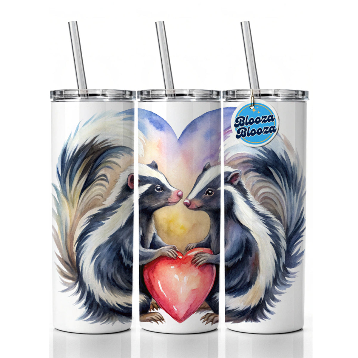Skunks In Love Hearts Valentine's Day Skinny Tumbler 20oz with Straw Insulated Water Bottle Gift