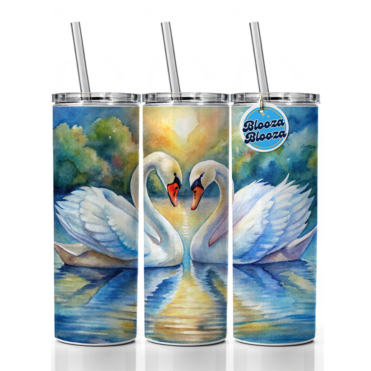 Swans In Love Valentine's Day Skinny Tumbler 20oz with Straw Insulated Water Bottle Gift