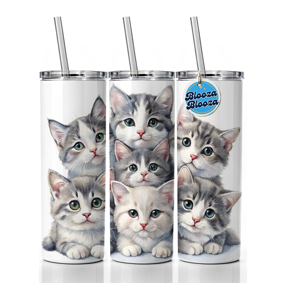 Sweet Gray And White Cats Skinny Tumbler 20oz with Straw Insulated Water Bottle Gift
