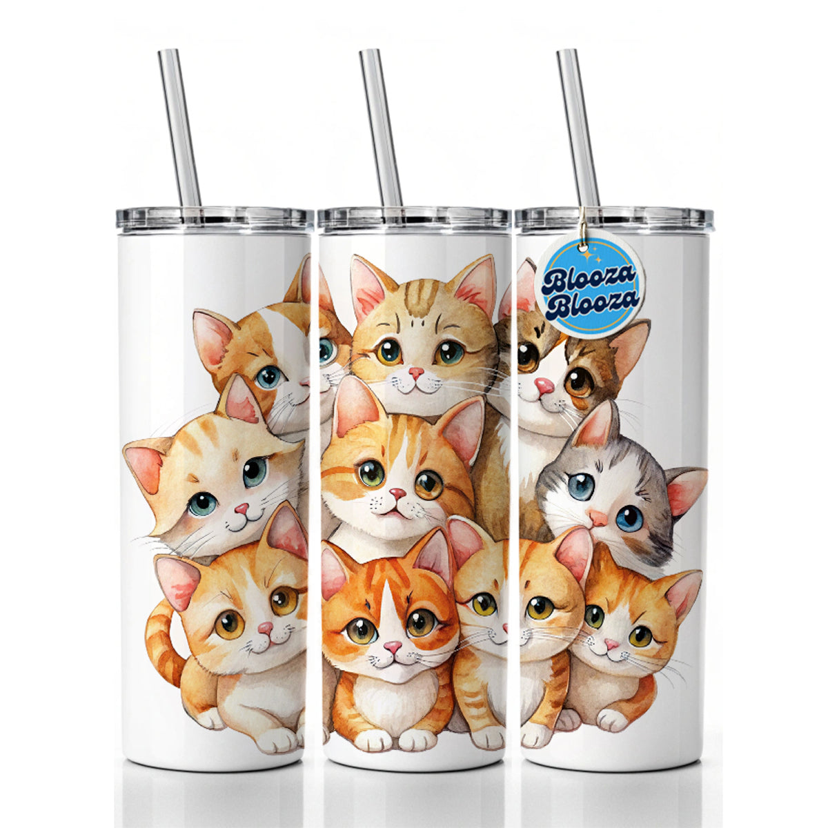 Sweet Orange And White Cats Skinny Tumbler 20oz with Straw Insulated Water Bottle Gift