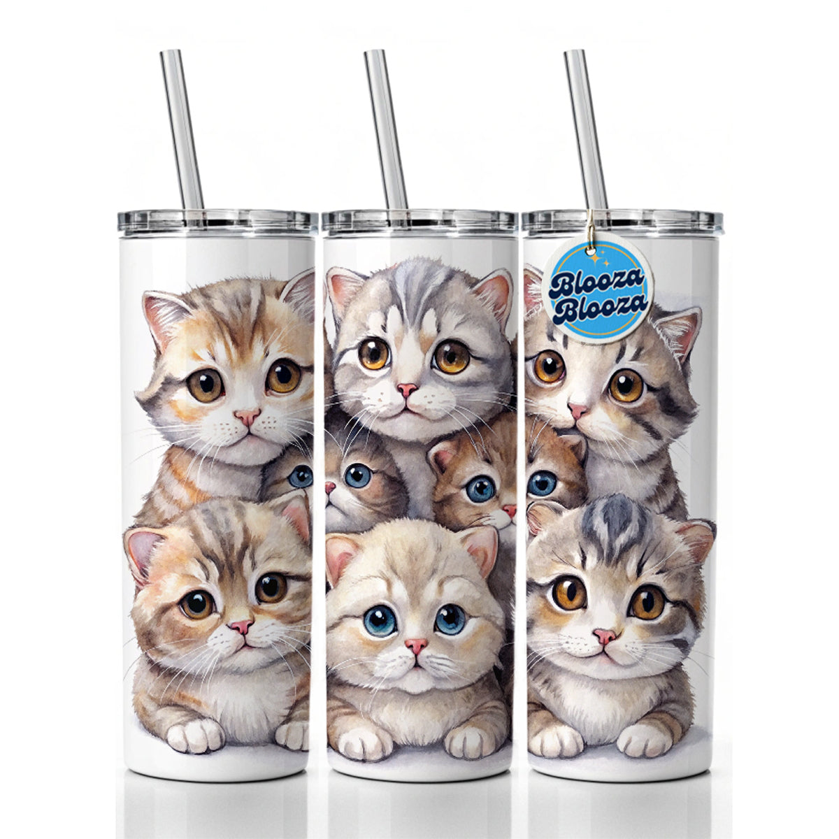 Sweet Scottish Fold Cats Skinny Tumbler 20oz with Straw Insulated Water Bottle Gift