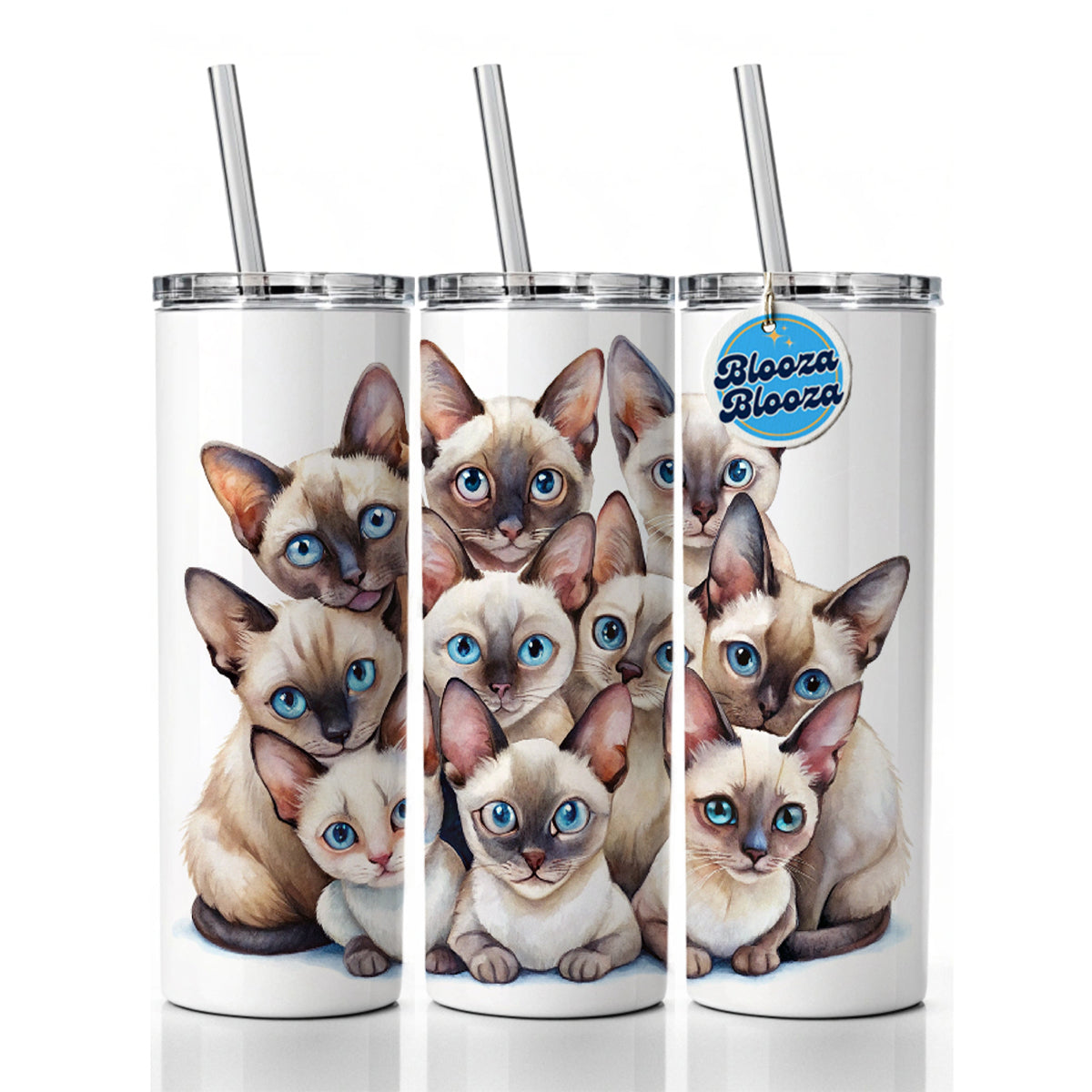 Sweet Siamese Cats Skinny Tumbler 20oz with Straw Insulated Water Bottle Gift