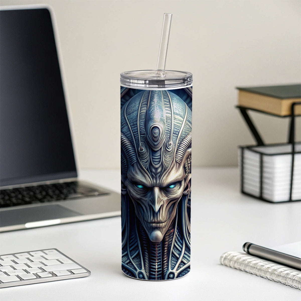 Alien Creature Creepy Horror Sci-Fi Skinny Tumbler 20oz with Straw Insulated Water Bottle Gift