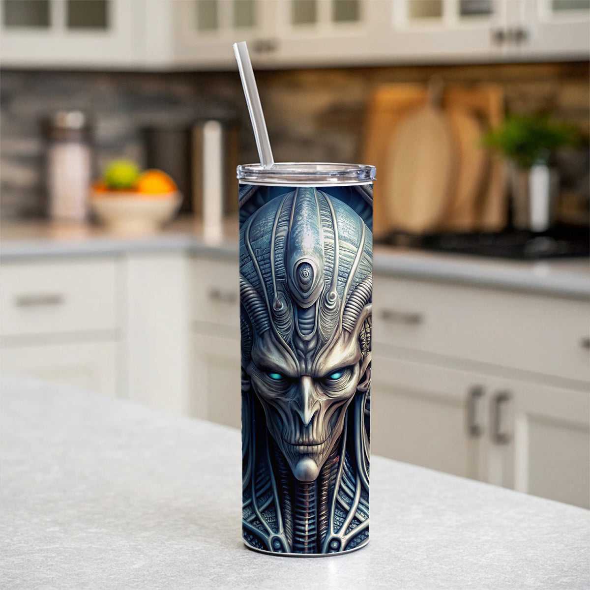 Alien Creature Creepy Horror Sci-Fi Skinny Tumbler 20oz with Straw Insulated Water Bottle Gift