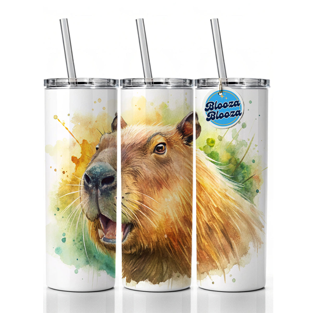 Angry Capybara Watercolor Skinny Tumbler 20oz with Straw Insulated Water Bottle Gift