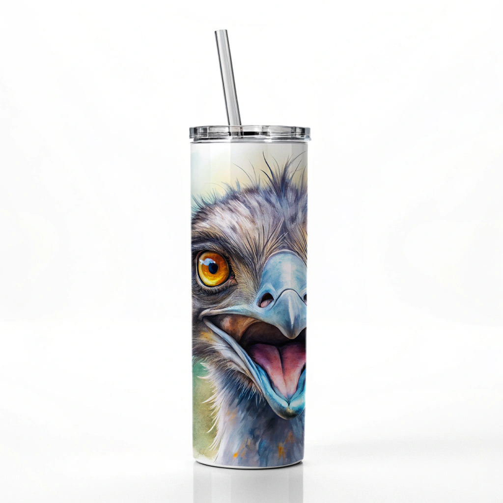 Angry Emu Watercolor Skinny Tumbler 20oz with Straw Insulated Water Bottle Gift