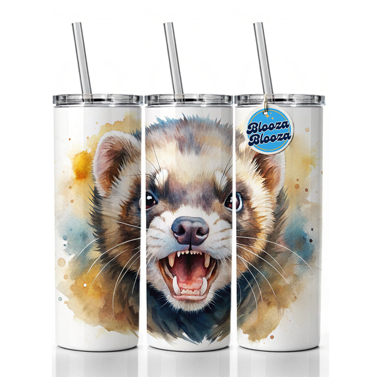Angry Ferret Watercolor Skinny Tumbler 20oz with Straw Insulated Water Bottle Gift