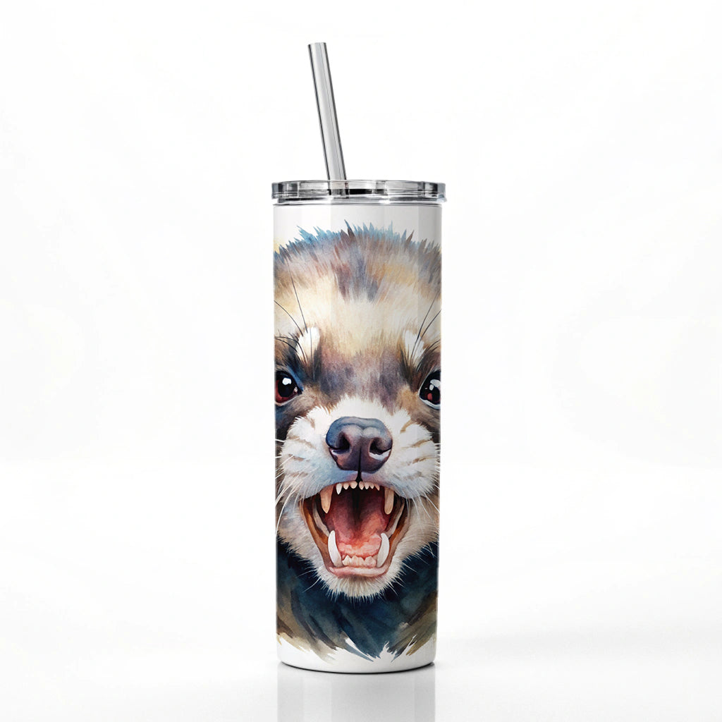 Angry Ferret Watercolor Skinny Tumbler 20oz with Straw Insulated Water Bottle Gift