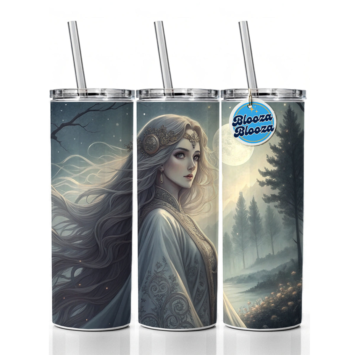 Anime Style Fantasy Princess Elf White Scene Skinny Tumbler 20oz with Straw Insulated Water Bottle Gift