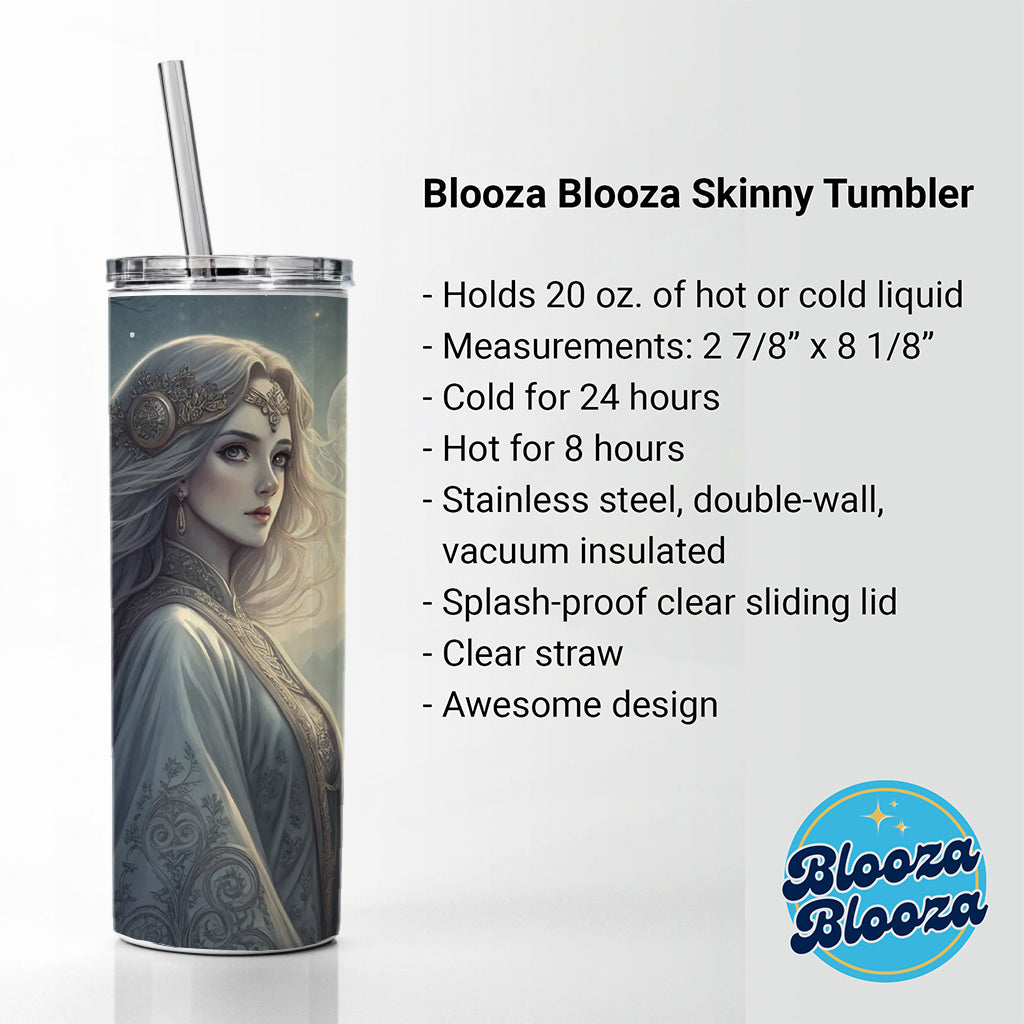 Anime Style Fantasy Princess Elf White Scene Skinny Tumbler 20oz with Straw Insulated Water Bottle Gift