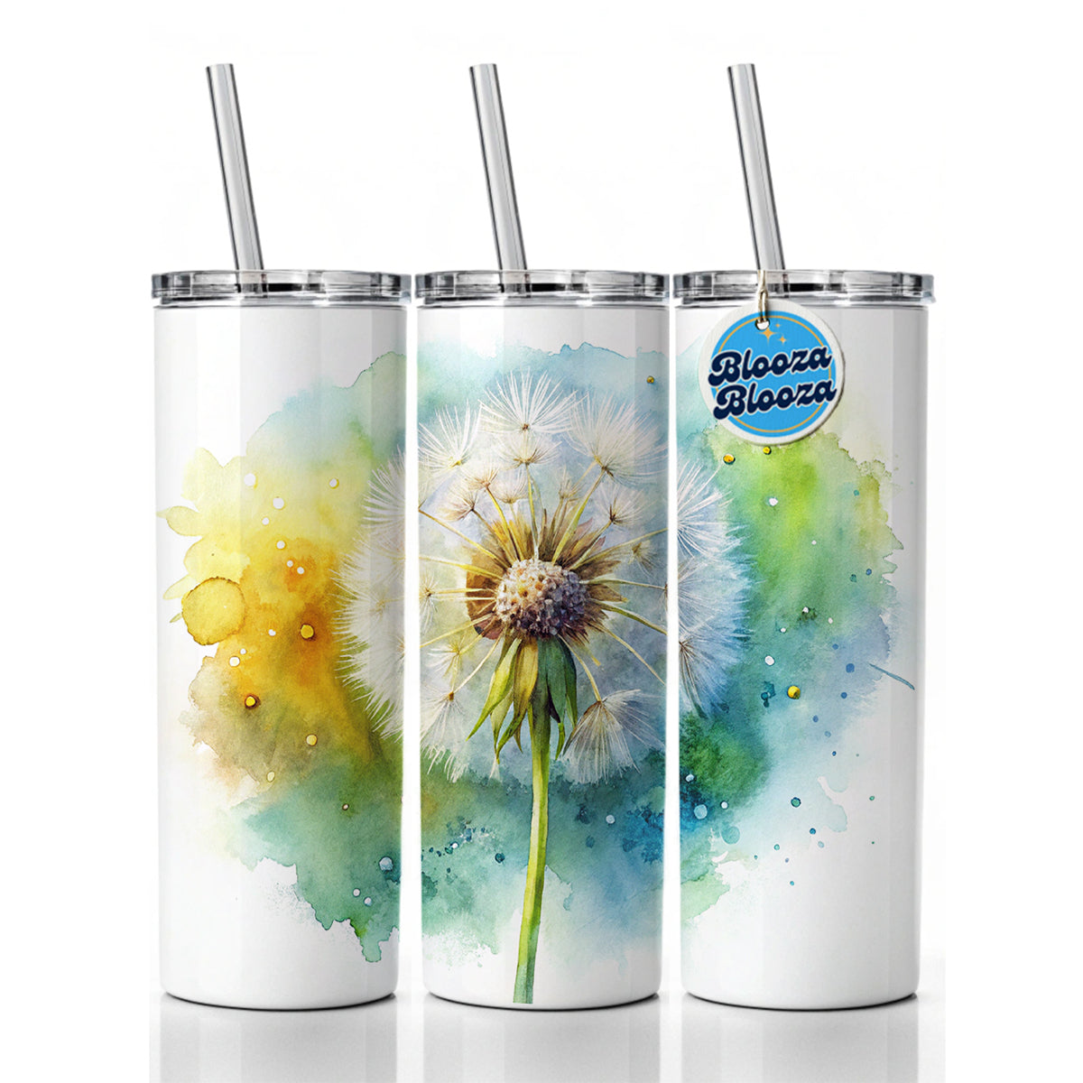 Dandelion Watercolor Skinny Tumbler 20oz with Straw Insulated Water Bottle Gift