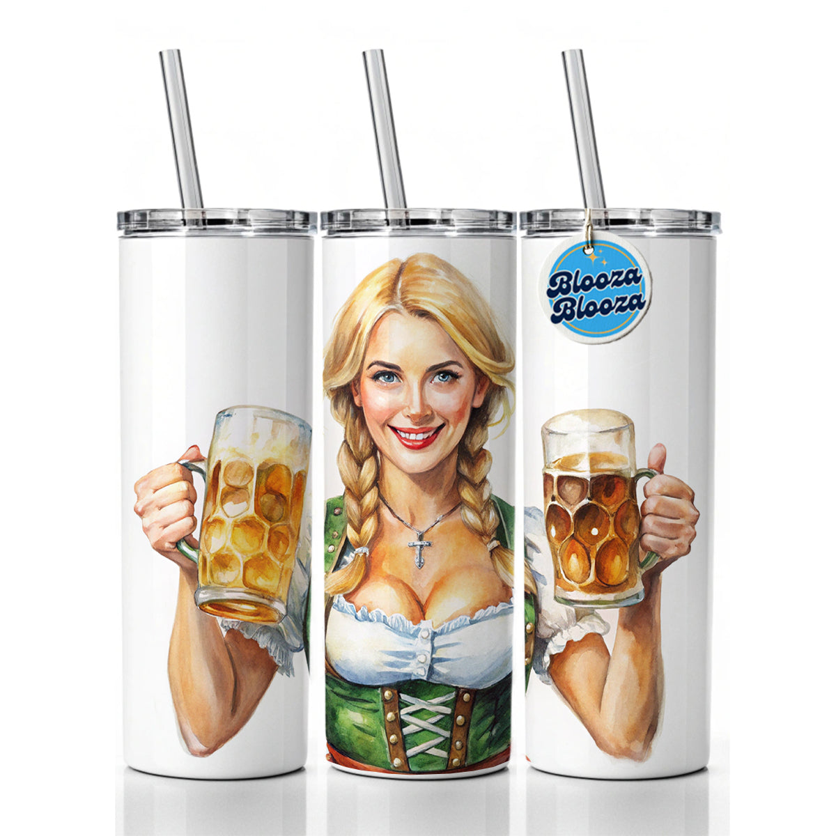 Oktoberfest German Barmaid With A Beer Mugs Skinny Tumbler 20oz with Straw Insulated Water Bottle Gift