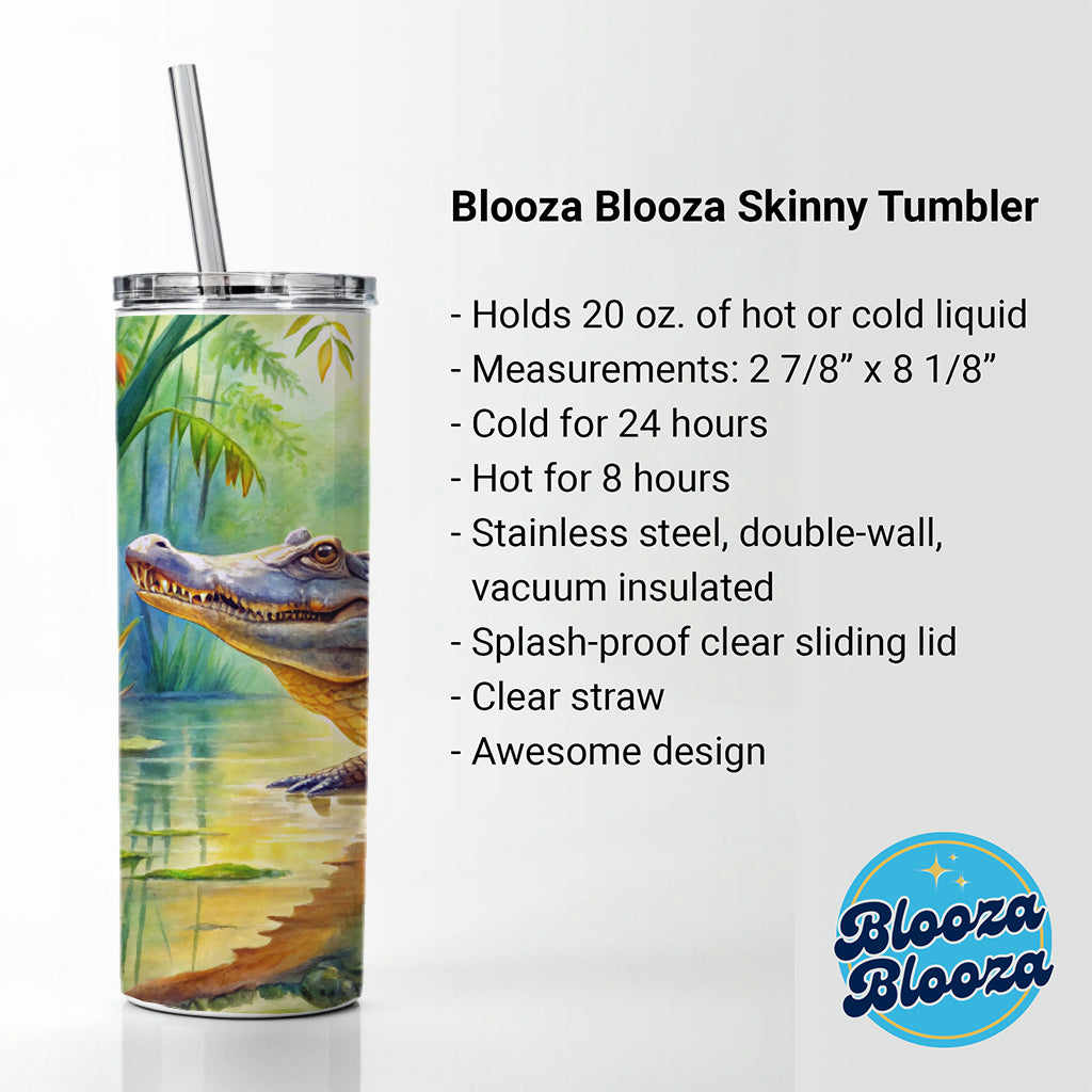 Alligator Crocodile In Swamp Skinny Tumbler 20oz with Straw Insulated Water Bottle Gift