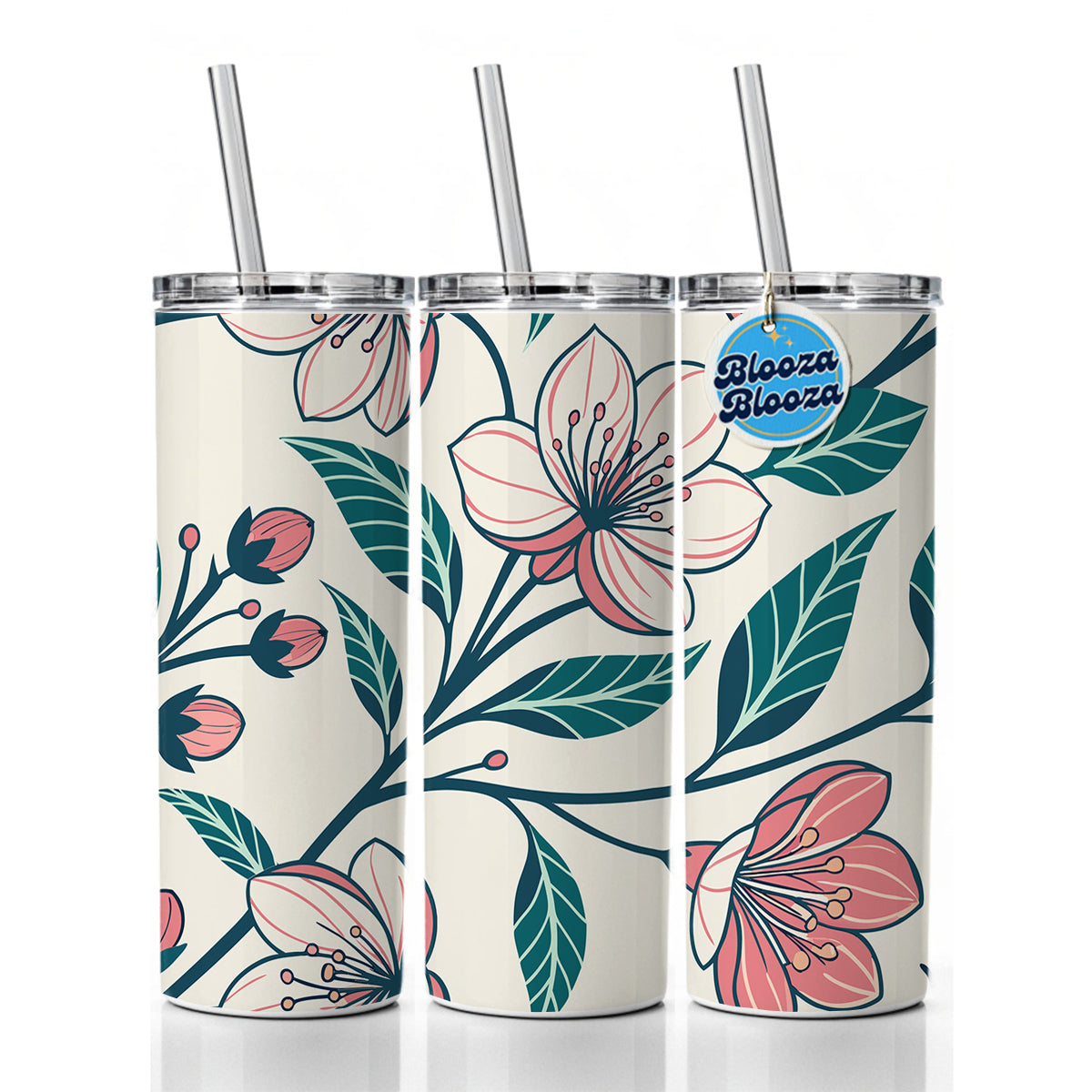Lovely Flowers Twining Skinny Tumbler 20oz with Straw Insulated Water Bottle Gift