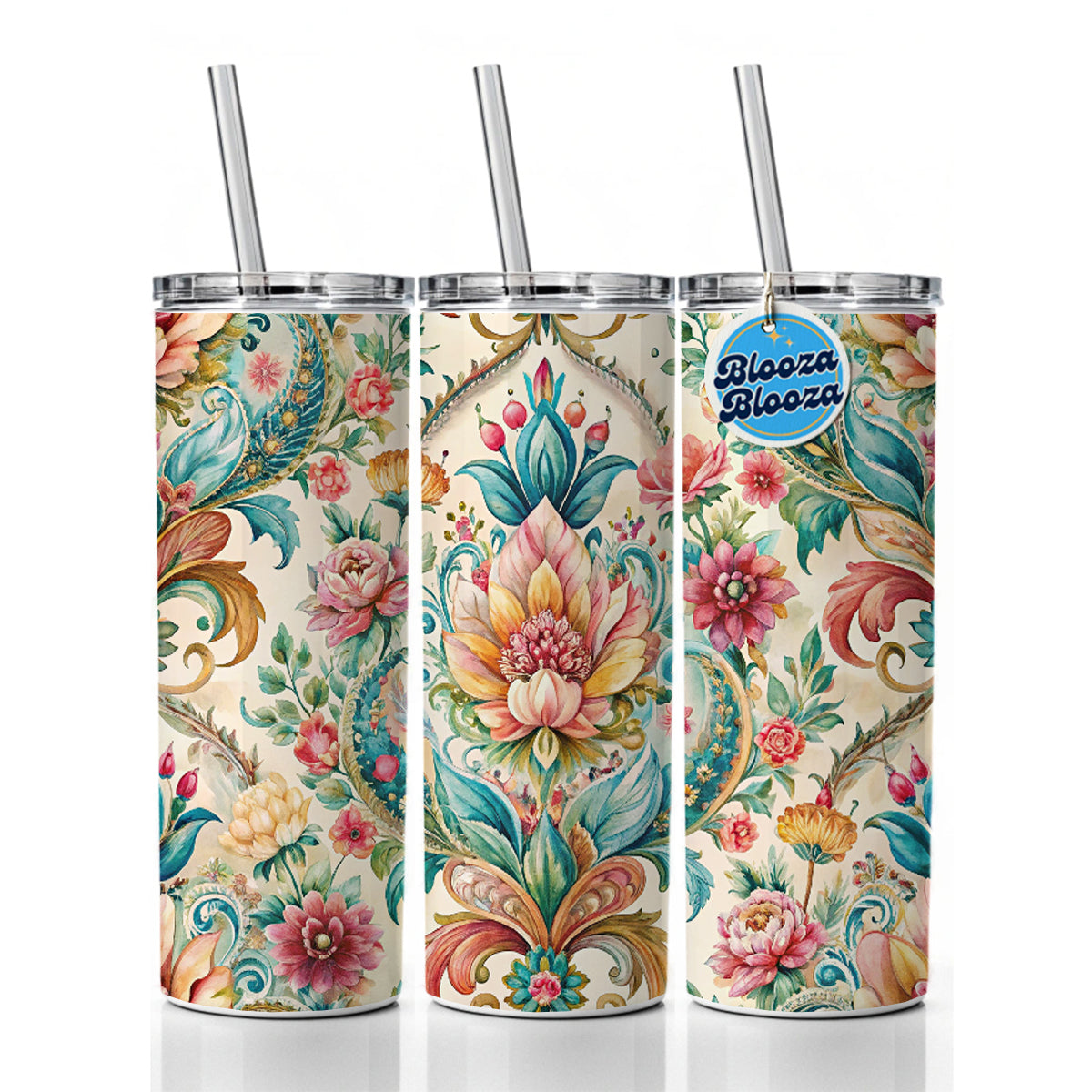 Refined Bohemian Wallpaper Skinny Tumbler 20oz with Straw Insulated Water Bottle Gift