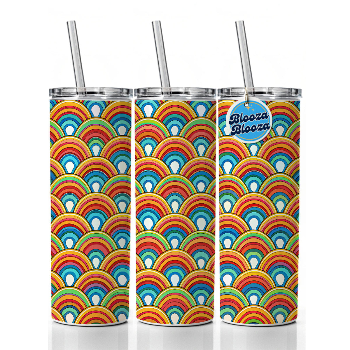 Retro Rainbow Pattern Skinny Tumbler 20oz with Straw Insulated Water Bottle Gift