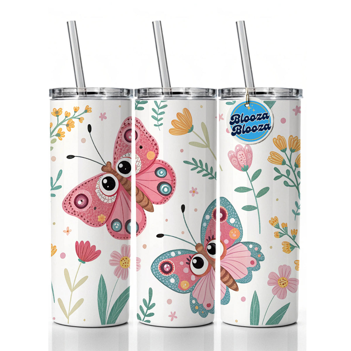 Adorable Butterflies Skinny Tumbler 20oz with Straw Insulated Water Bottle Gift