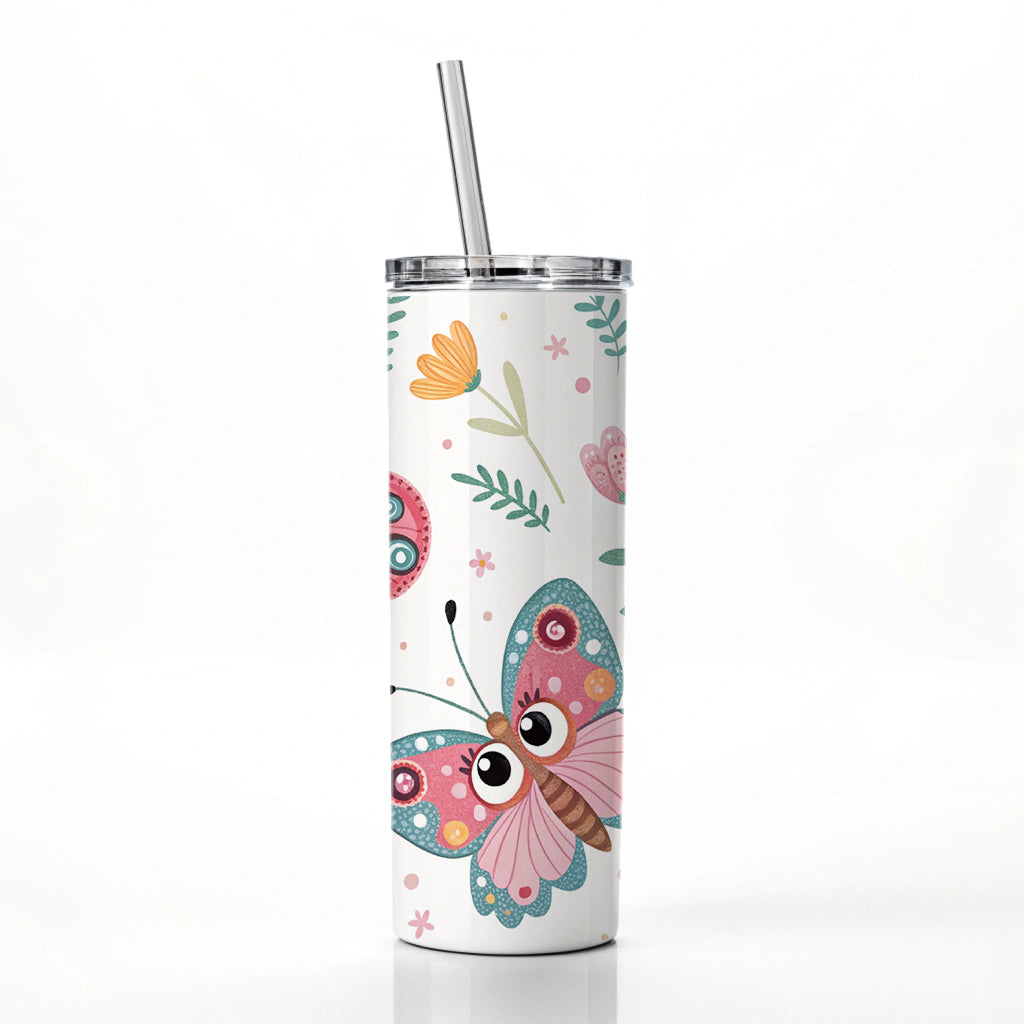 Adorable Butterflies Skinny Tumbler 20oz with Straw Insulated Water Bottle Gift
