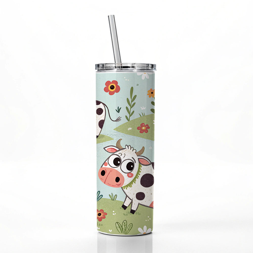 Adorable Dairy Cows Skinny Tumbler 20oz with Straw Insulated Water Bottle Gift