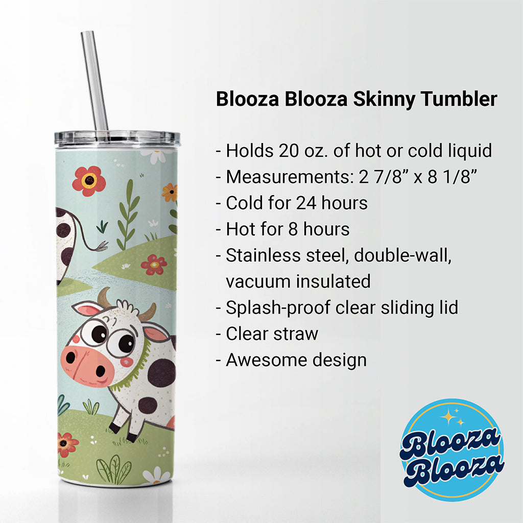Adorable Dairy Cows Skinny Tumbler 20oz with Straw Insulated Water Bottle Gift