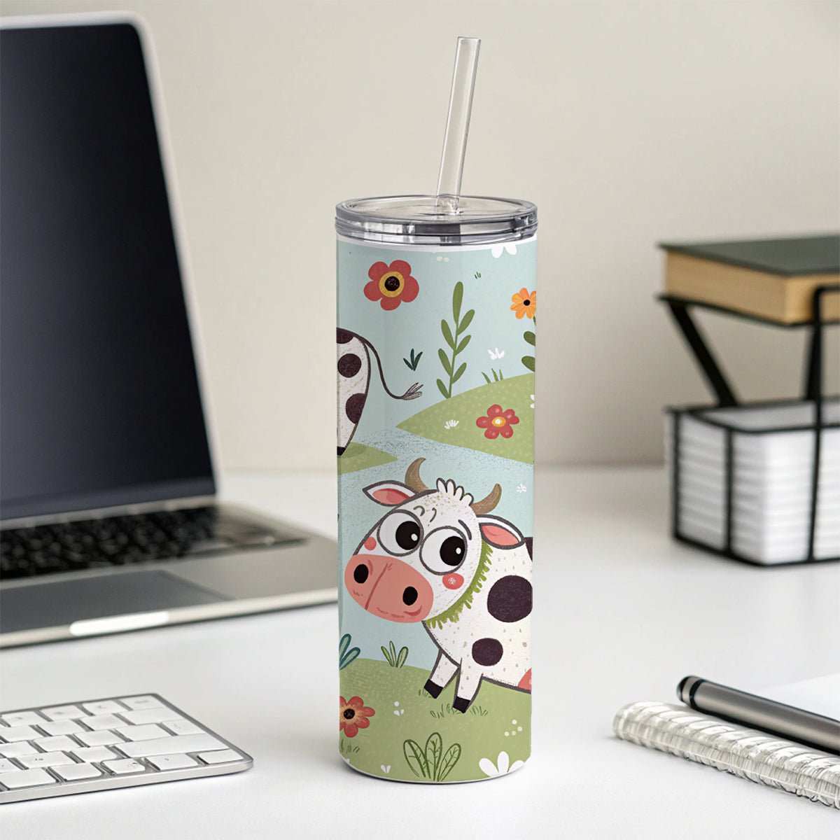 Adorable Dairy Cows Skinny Tumbler 20oz with Straw Insulated Water Bottle Gift