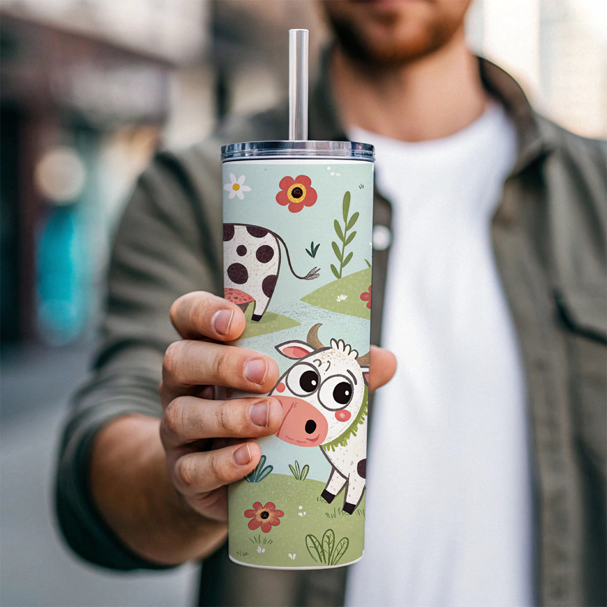 Adorable Dairy Cows Skinny Tumbler 20oz with Straw Insulated Water Bottle Gift