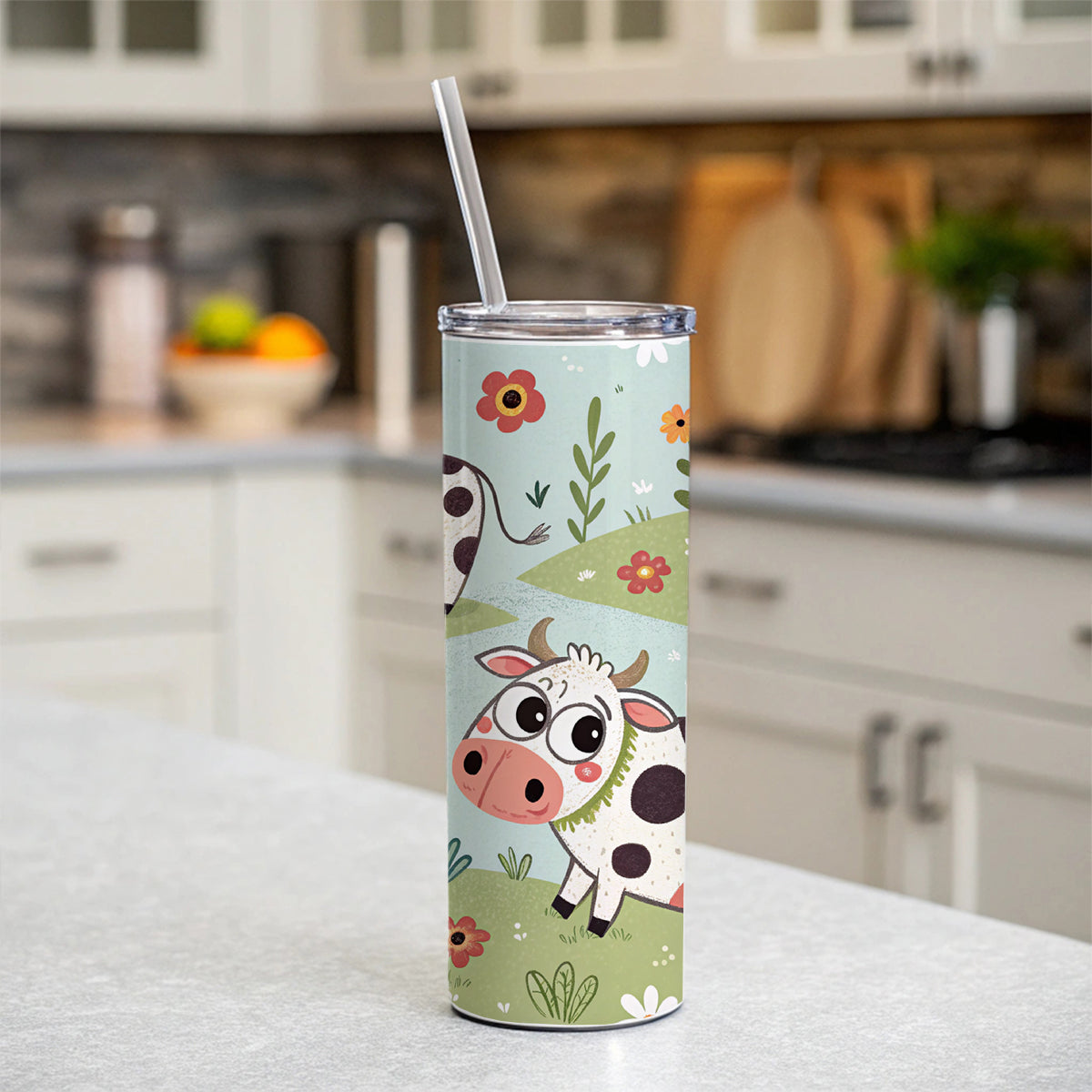 Adorable Dairy Cows Skinny Tumbler 20oz with Straw Insulated Water Bottle Gift