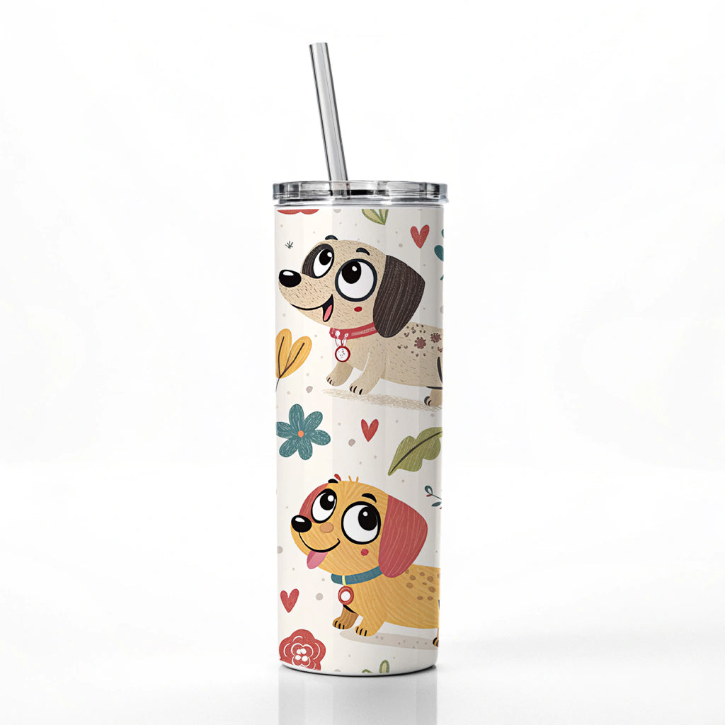Adorable Dogs Skinny Tumbler 20oz with Straw Insulated Water Bottle Gift
