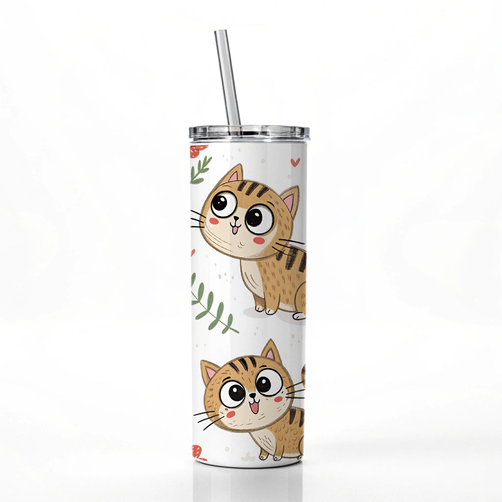 Adorable Tabby Cats Skinny Tumbler 20oz with Straw Insulated Water Bottle Gift