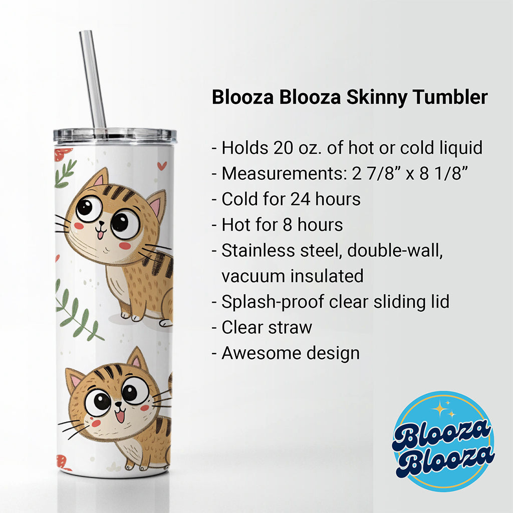 Adorable Tabby Cats Skinny Tumbler 20oz with Straw Insulated Water Bottle Gift