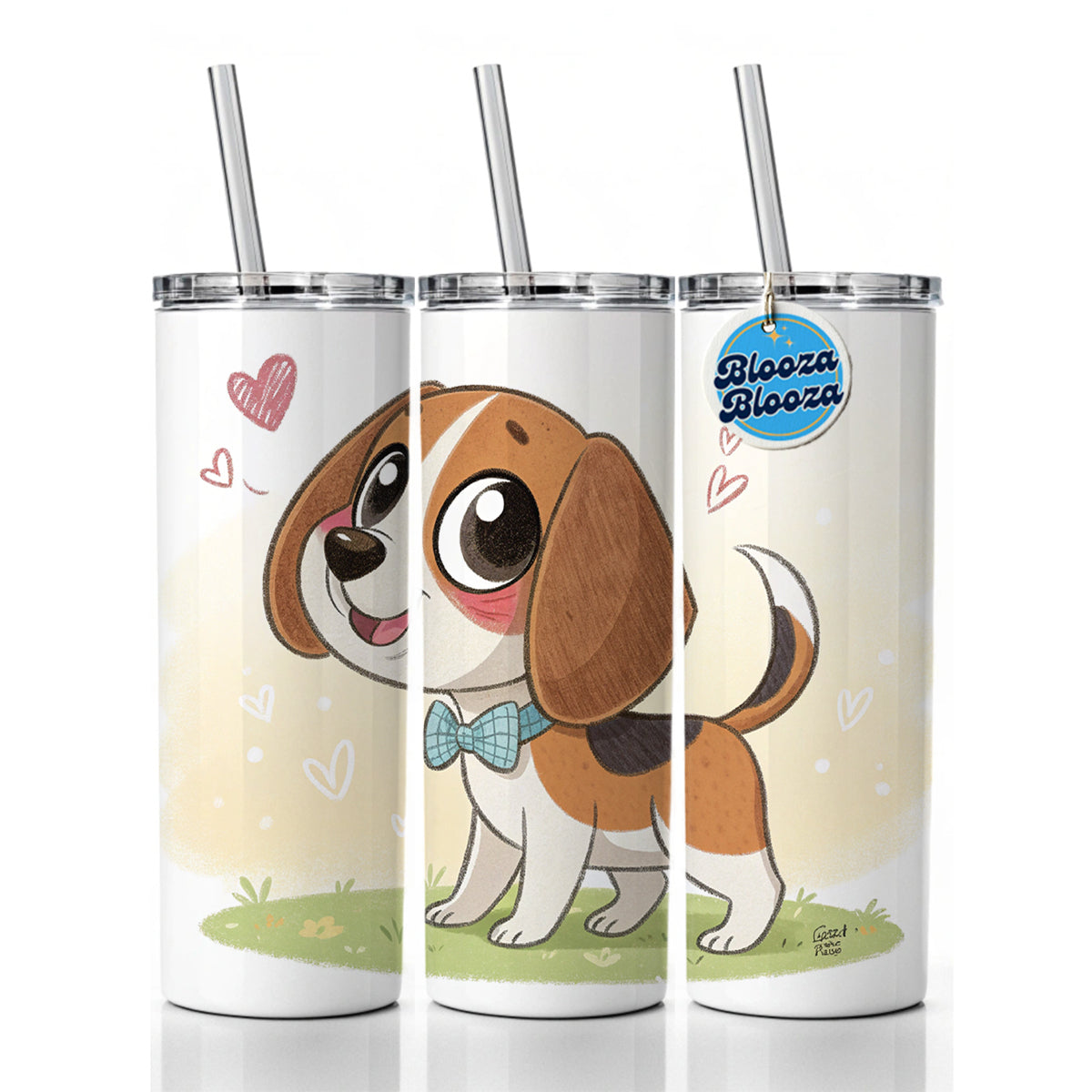 Kawaii Beagle Dog Skinny Tumbler 20oz with Straw Insulated Water Bottle Gift