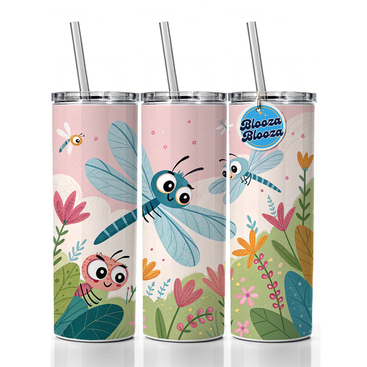 Kawaii Dragonflies Skinny Tumbler 20oz with Straw Insulated Water Bottle Gift