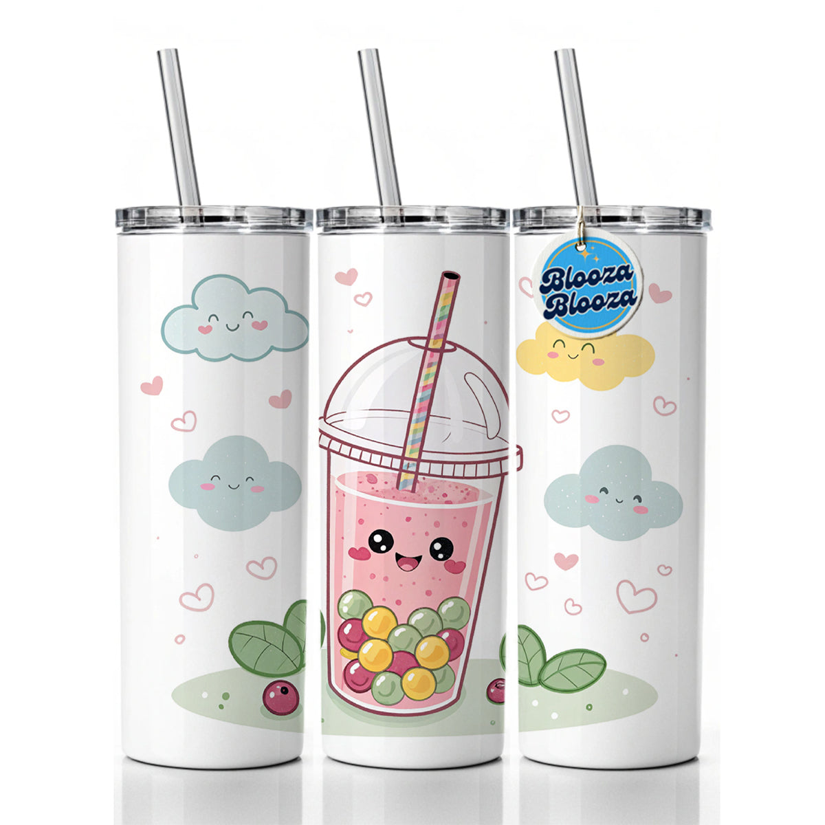 Kawaii Pink Boba Bubble Tea Skinny Tumbler 20oz with Straw Insulated Water Bottle Gift