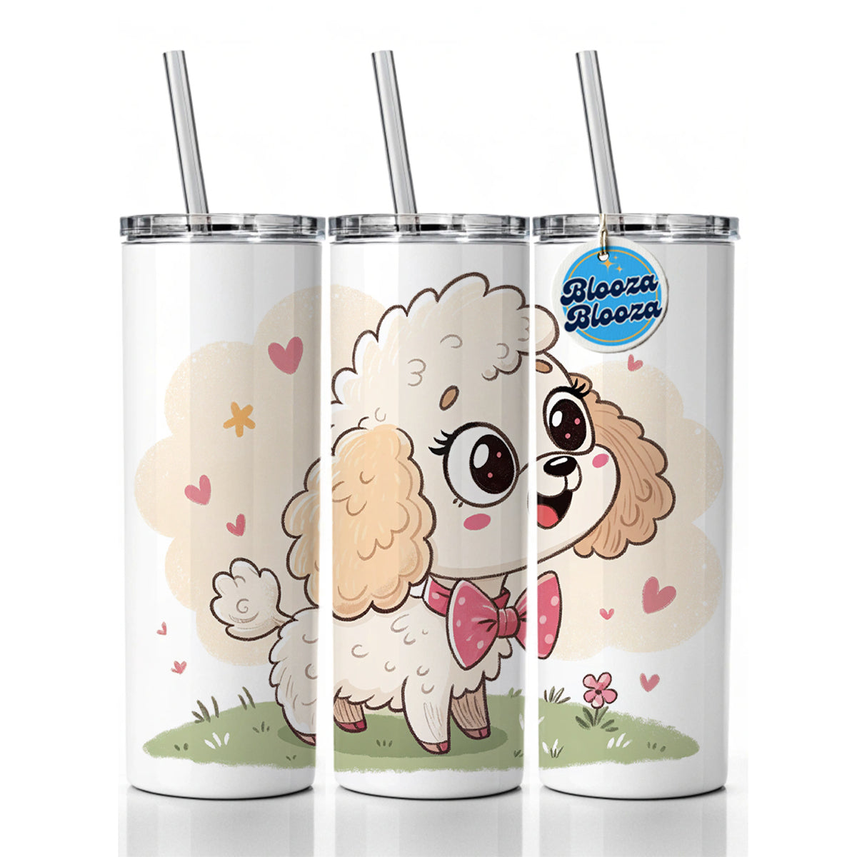 Kawaii Poodle Dog Skinny Tumbler 20oz with Straw Insulated Water Bottle Gift