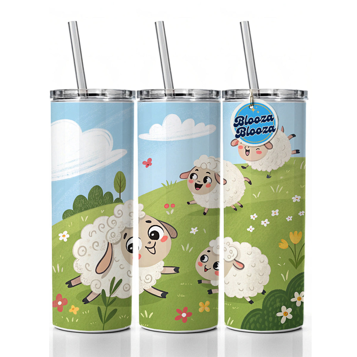 Kawaii Sheep Skinny Tumbler 20oz with Straw Insulated Water Bottle Gift