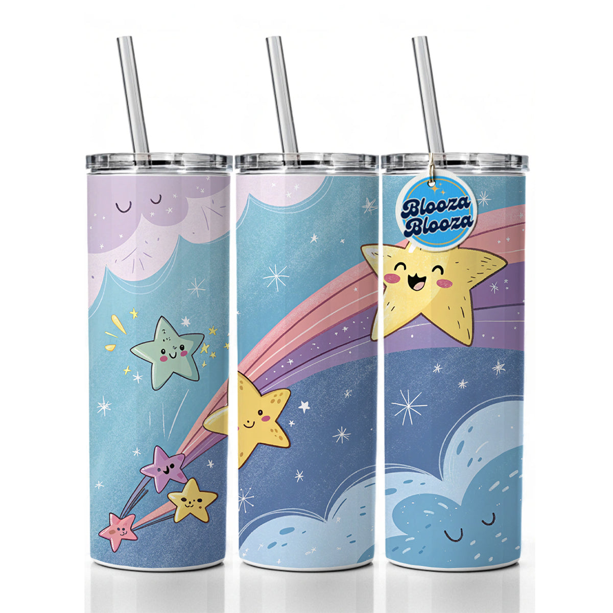 Kawaii Shooting Stars In Space Skinny Tumbler 20oz with Straw Insulated Water Bottle Gift