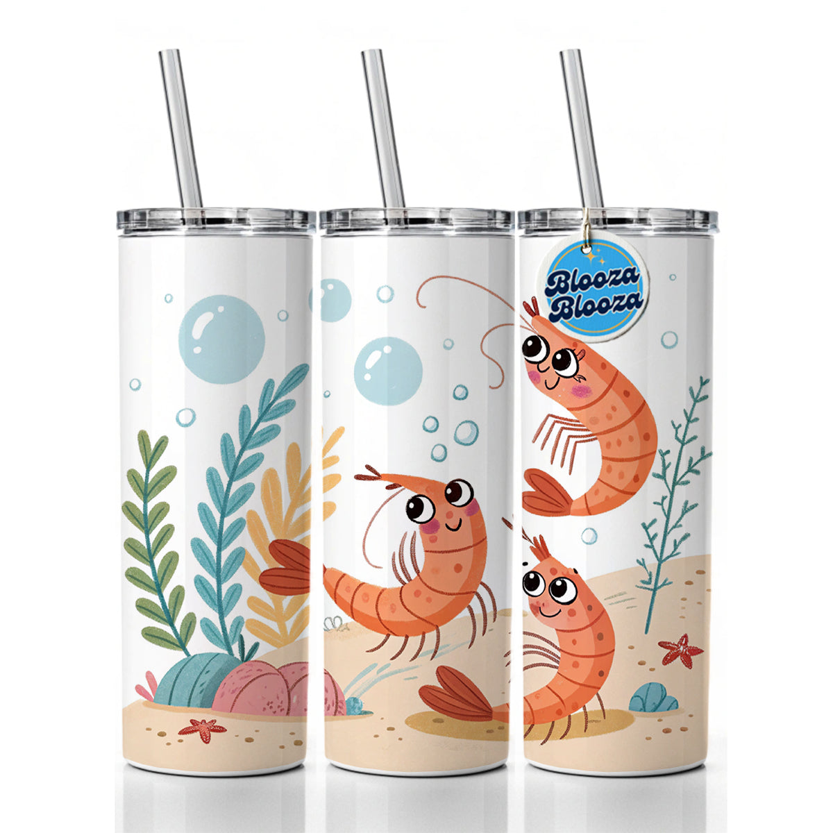 Kawaii Shrimp Skinny Tumbler 20oz with Straw Insulated Water Bottle Gift