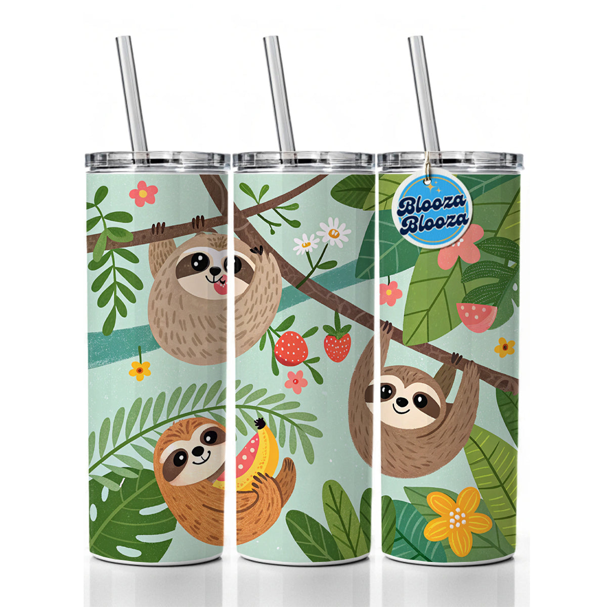 Kawaii Sloths Skinny Tumbler 20oz with Straw Insulated Water Bottle Gift