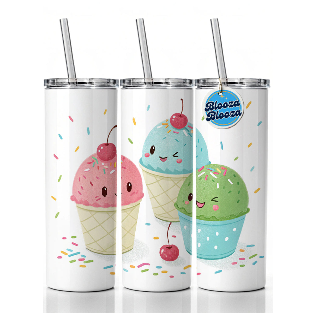 Kawaii Snowcones Skinny Tumbler 20oz with Straw Insulated Water Bottle Gift