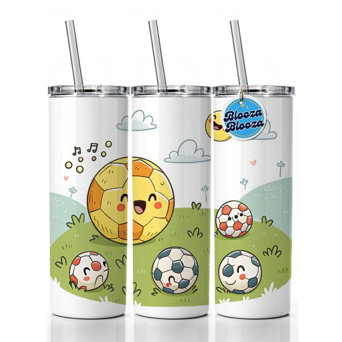 Kawaii Soccer Balls Skinny Tumbler 20oz with Straw Insulated Water Bottle Gift