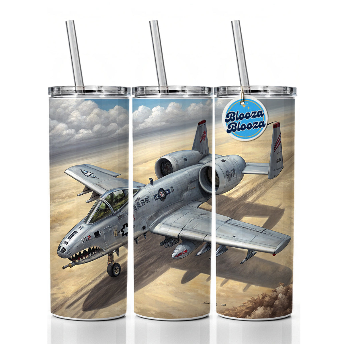 A-10 Warthog Thunderbolt II US Air Force Ground Attack Plane Skinny Tumbler 20oz with Straw Insulated Water Bottle Gift