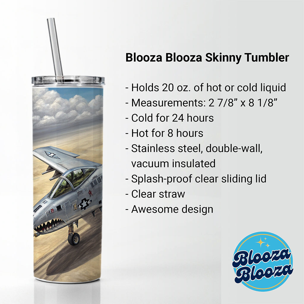 A-10 Warthog Thunderbolt II US Air Force Ground Attack Plane Skinny Tumbler 20oz with Straw Insulated Water Bottle Gift