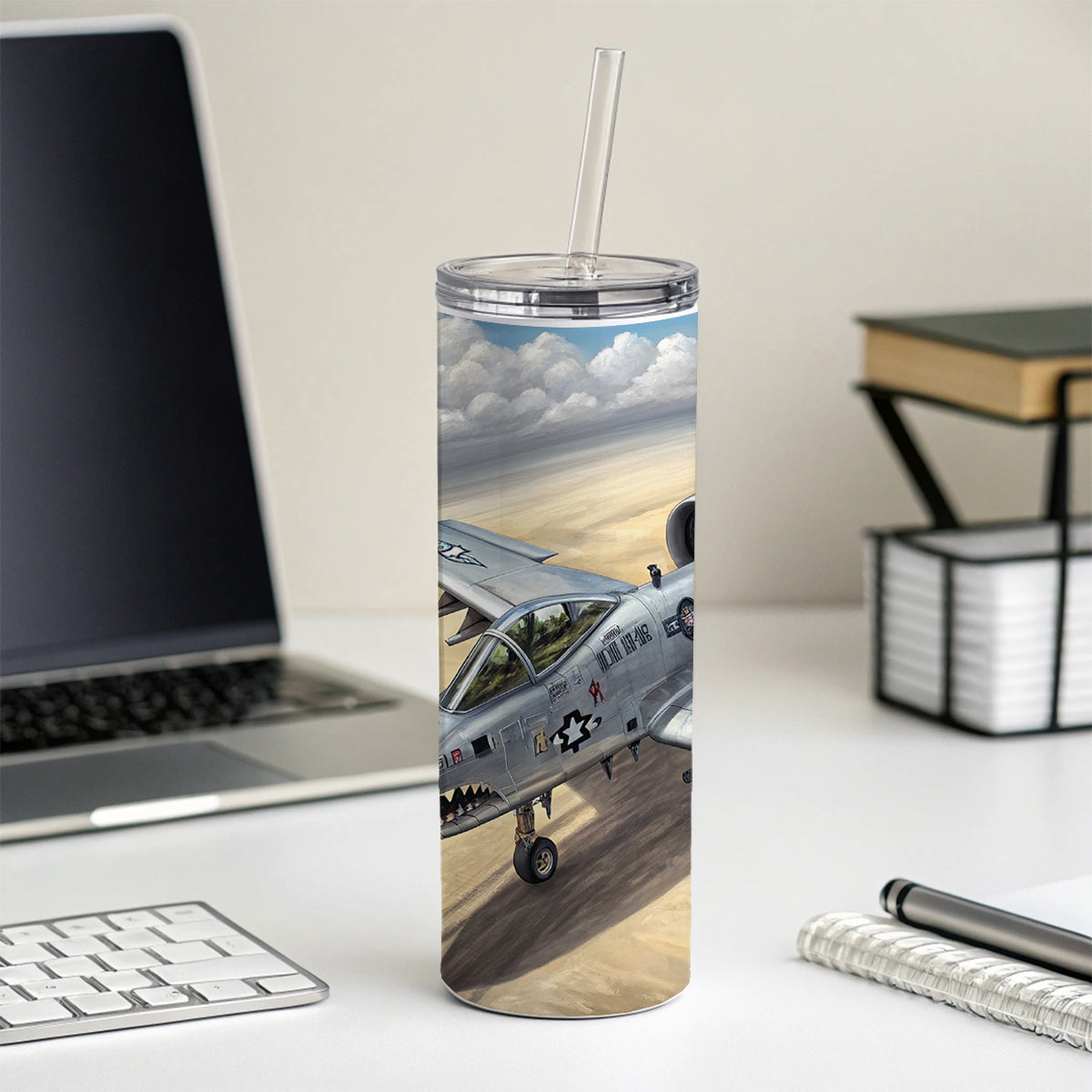 A-10 Warthog Thunderbolt II US Air Force Ground Attack Plane Skinny Tumbler 20oz with Straw Insulated Water Bottle Gift