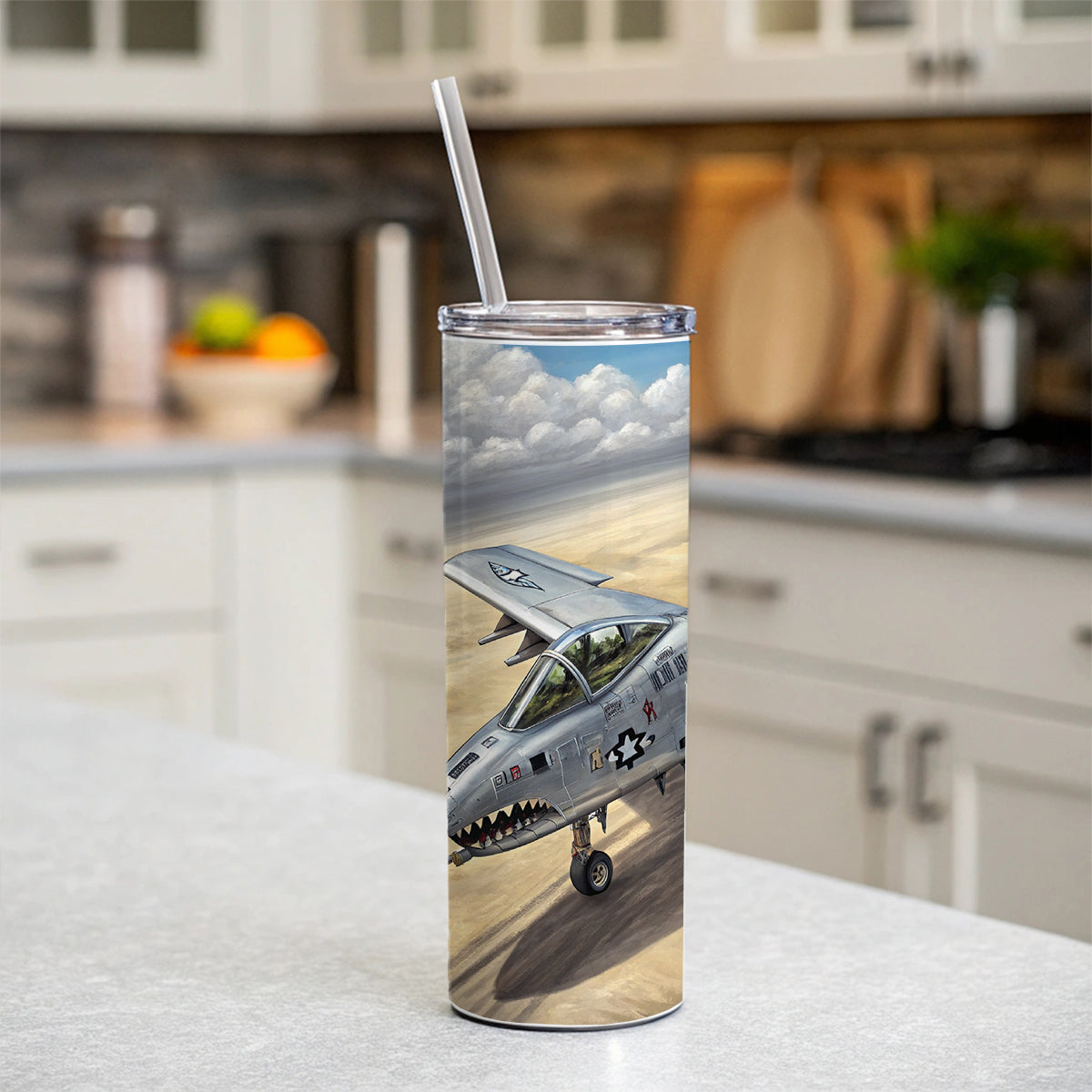 A-10 Warthog Thunderbolt II US Air Force Ground Attack Plane Skinny Tumbler 20oz with Straw Insulated Water Bottle Gift