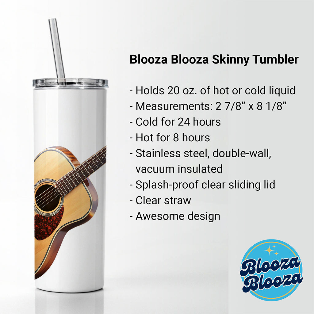 Acoustic Guitar Music Musical Instrument Musician Skinny Tumbler 20oz with Straw Insulated Water Bottle Gift